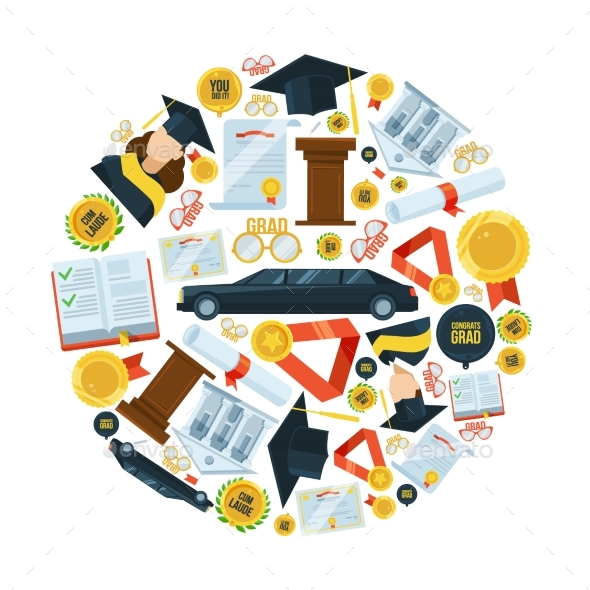 Graduation Vector Icon Set in Circle Shape - Objects Vectors
