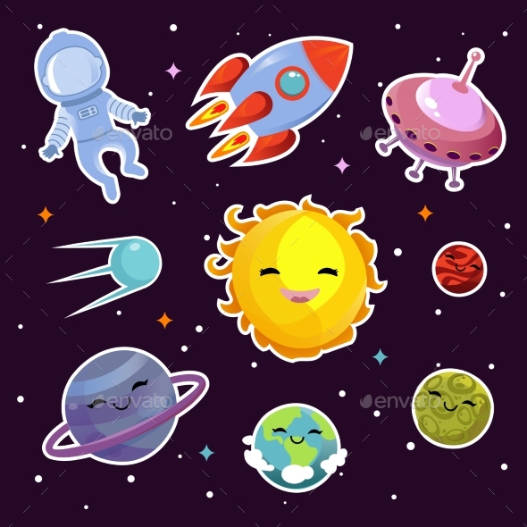 Space Vector Fashion Patch Badges with Planets - Web Elements Vectors