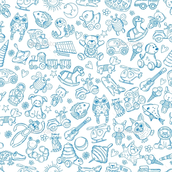 Children with Toys. Seamless Pattern with Vector - Backgrounds Decorative