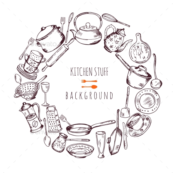 Hand Drawn Cooking Icons in Circle Shape. Vector - Objects Vectors