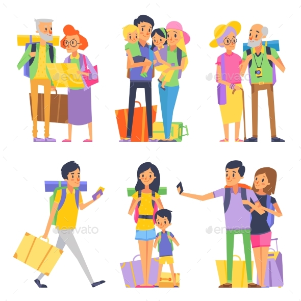 Happy Family Goes To Vacation. - People Characters