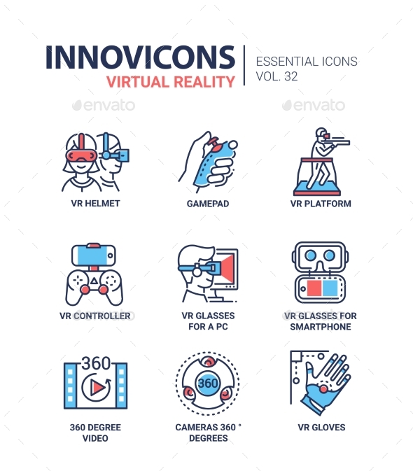 Virtual Reality - Modern Vector Line Icons Set - Computers Technology