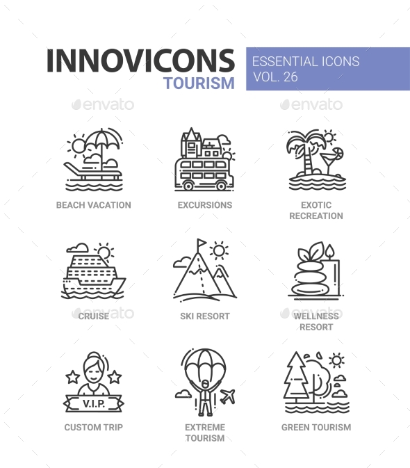 Tourism- Modern Color Vector Single Line Icon Set - Travel Conceptual