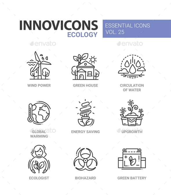 Ecology - Modern Color Vector Single Line Icon Set - Miscellaneous Conceptual
