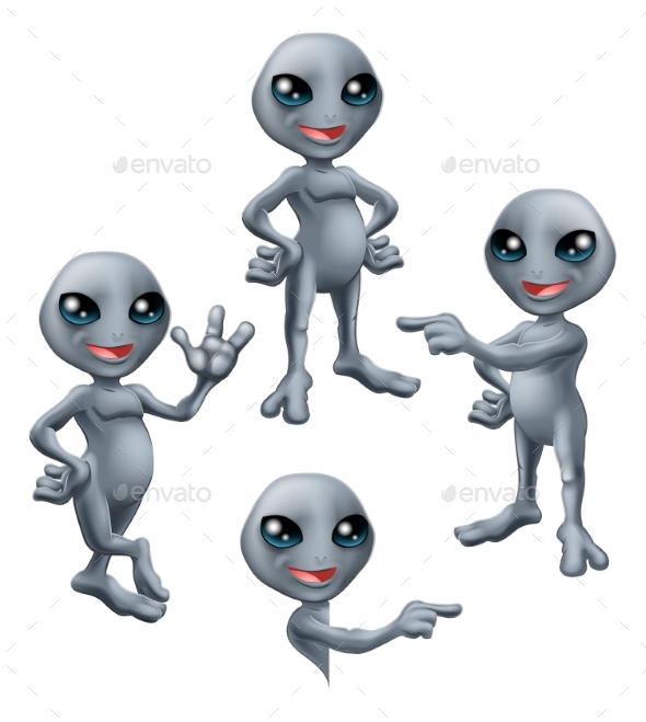 Desenho animado Grey Alien Apontando - Stockphoto #8663588