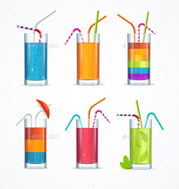 Realistic Cocktail Glass Template Drink Set - Food Objects