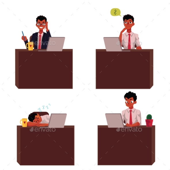 Businessman Sitting at Desk - People Characters