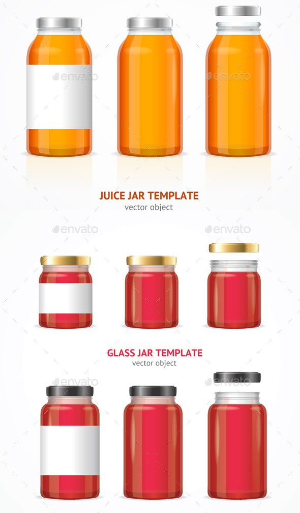 Realistic Glass Jar Template Set - Food Objects