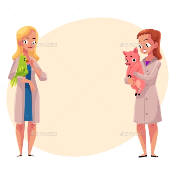Female Veterinarians Vets in Medical Coats - People Characters