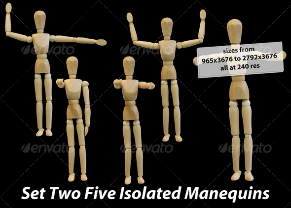 Five Isolated Artist Wood Models/Mannequins (set 2)