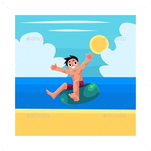 Child Riding Swim Ring and Enjoying Summer - Sports/Activity Conceptual