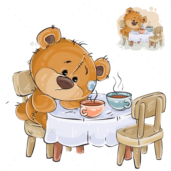 Illustration of a Brown Teddy Bear Sitting - Animals Characters