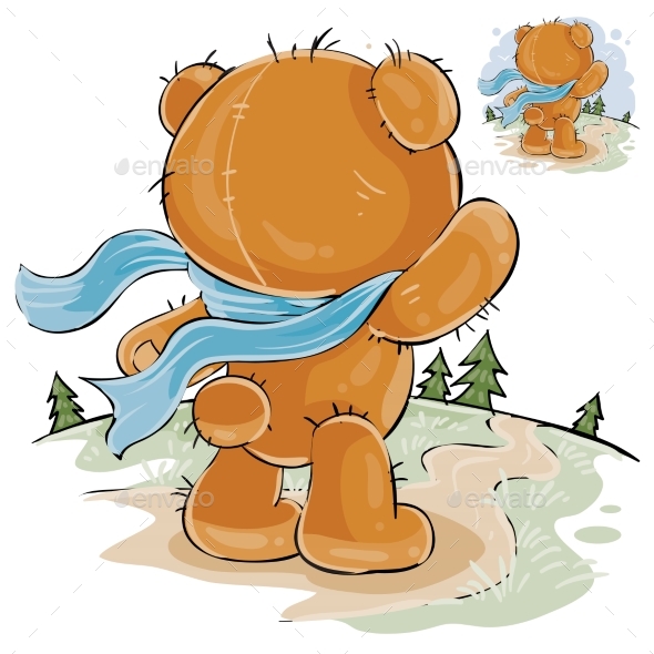 Brown Teddy Bear Sad Waving - Animals Characters