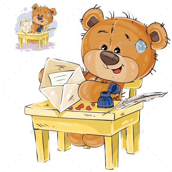 Brown Teddy Bear Sitting at the Table - Animals Characters