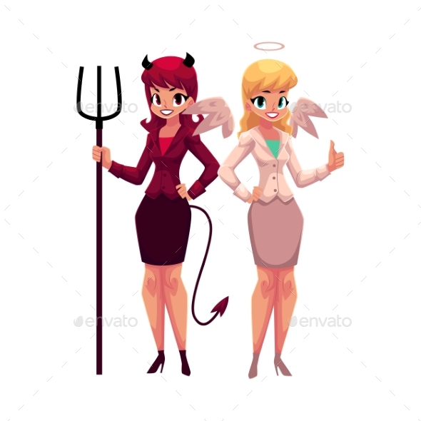 Female Angel and Devil in Business Suits - People Characters