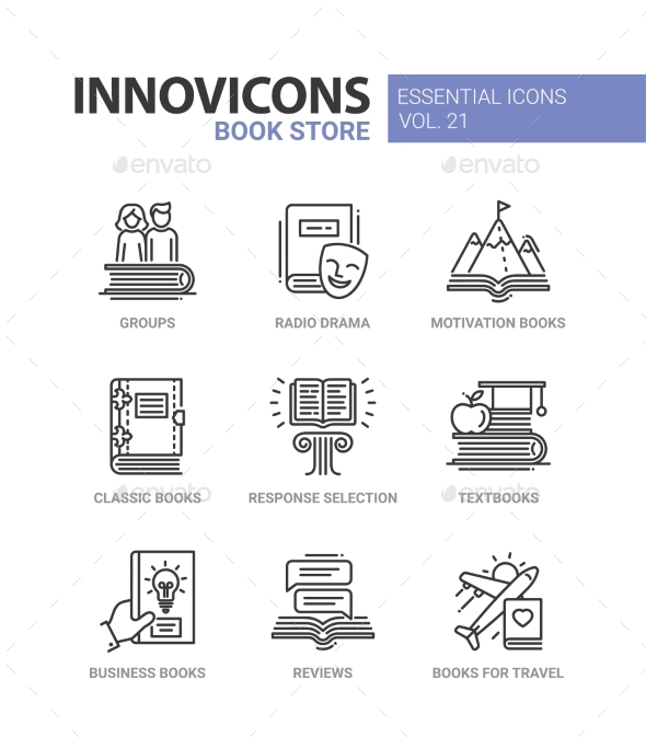 Book Store - Modern Color Vector Single Line Icons - Miscellaneous Vectors