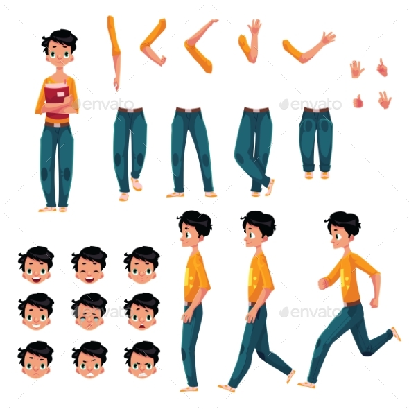 Student Young Man Character Creation Set - People Characters