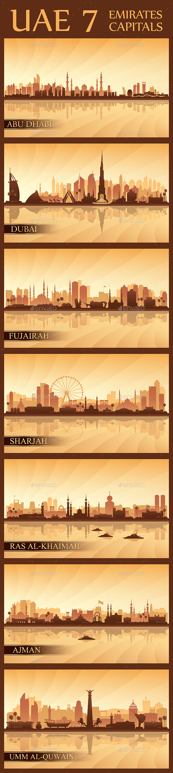 All the capital cities of the United Arab Emirates - Backgrounds Decorative