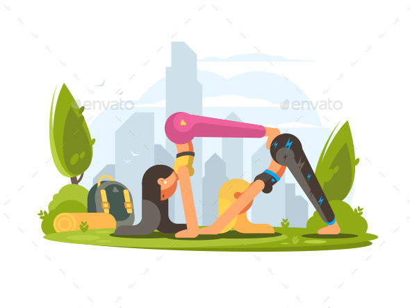 Girls Practice Yoga in Park - People Characters