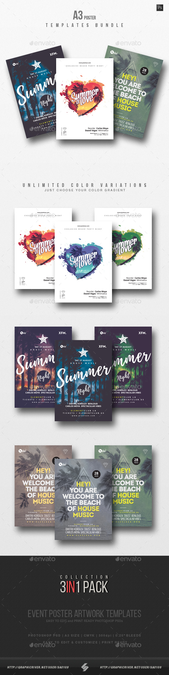 Summer Beach Party Flyer / Poster Templates Bundle - Clubs & Parties Events