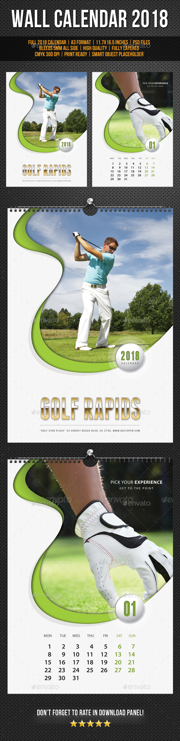 Golf Play Wall Calendar A3 2018 V02