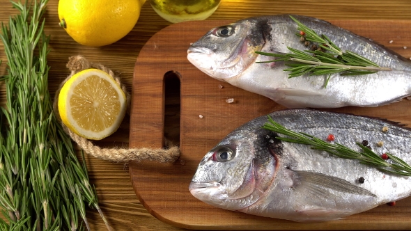 Fresh Raw Dorado and on Table