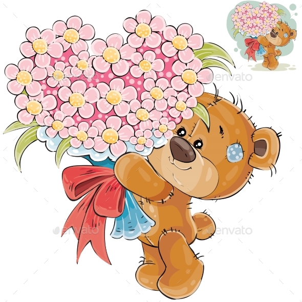 Vector Illustration of a Brown Teddy Bear Holding - Animals Characters