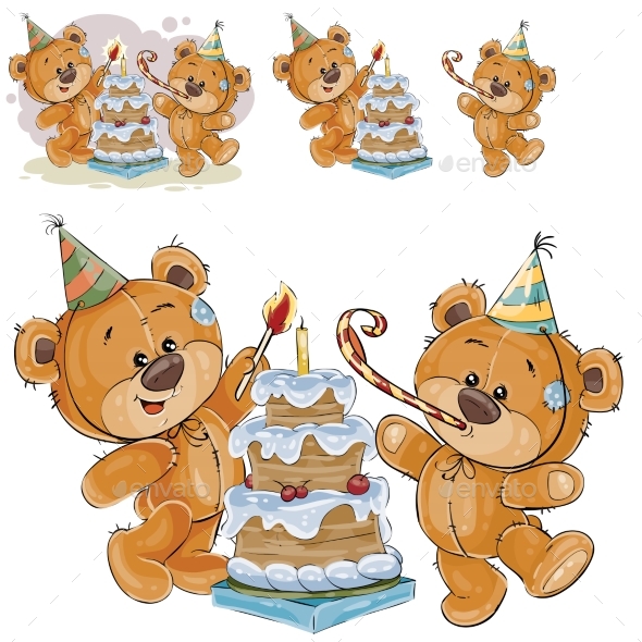 Vector Illustration of Two Brown Teddy Bears - Animals Characters