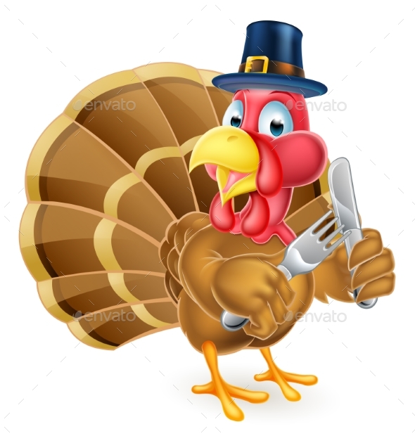 Pilgrim Hat Thanksgiving Cartoon Turkey Holding