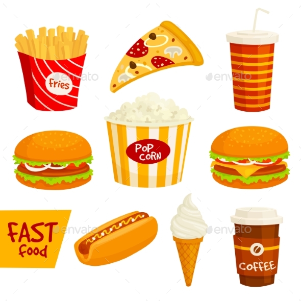 Fast Food Sandwich, Drink, Snack Icon Set - Food Objects