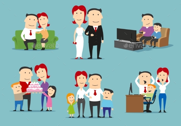 Family in Different Life Stages Cartoon Set - People Characters