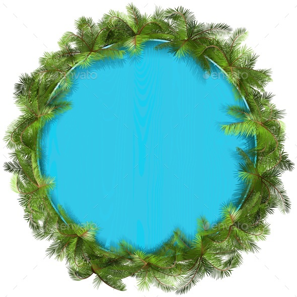 Vector Blue Wooden Board with Palm Tree - Backgrounds Decorative