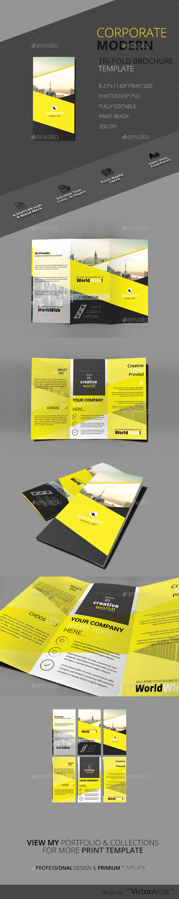 Corporate Modern Tri-Fold Brochure Template - Brochures Print Templates