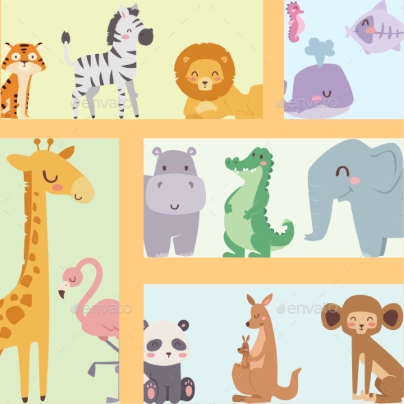 Zoo Cartoon Animals Isolated Wildlife - Animals Characters