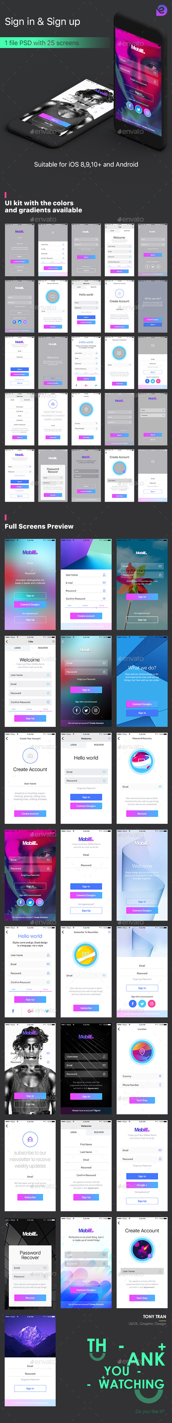 Mobile Theme UI Kit | Sign in & Sign up - User Interfaces Web Elements