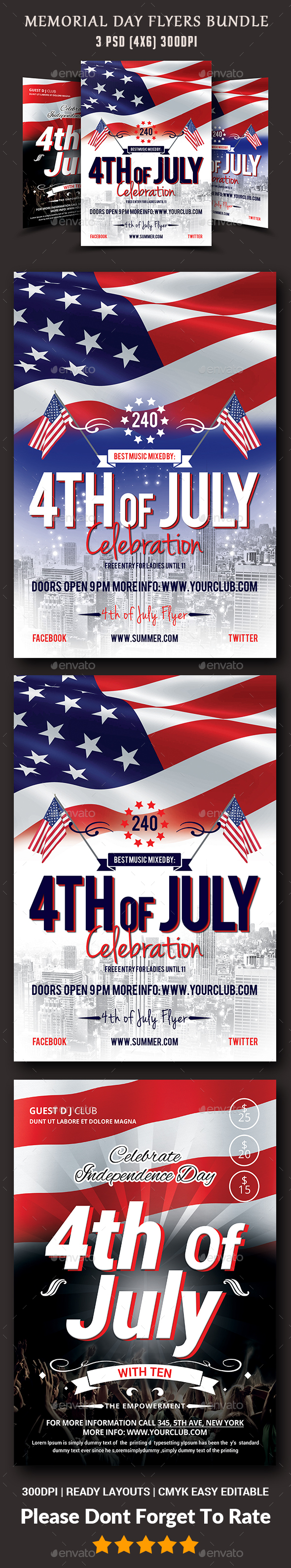 4th of July Flyers Bundle Templates - Events Flyers