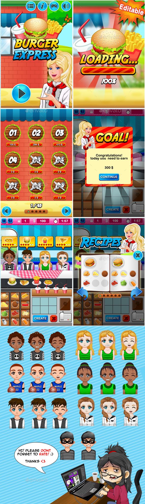 2D Mobile Game Kit - Burger Express - Game Kits Game Assets