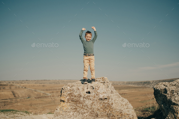 Little young caucasian boy in nature, childhood - Stock Photo - Images