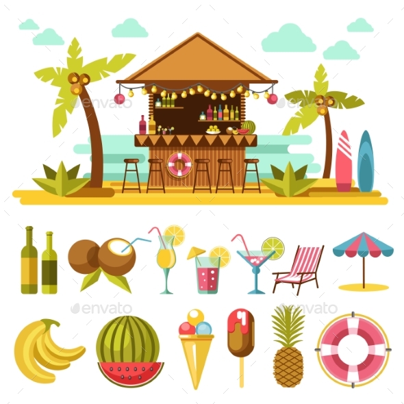 Beach Entertainments and Set of Elements Below - Seasons Nature