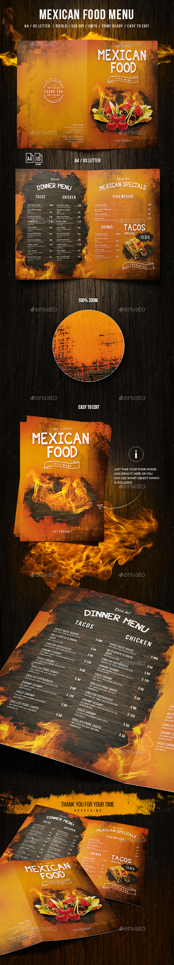 Mexican A4 and US Letter Food Menu - Food Menus Print Templates