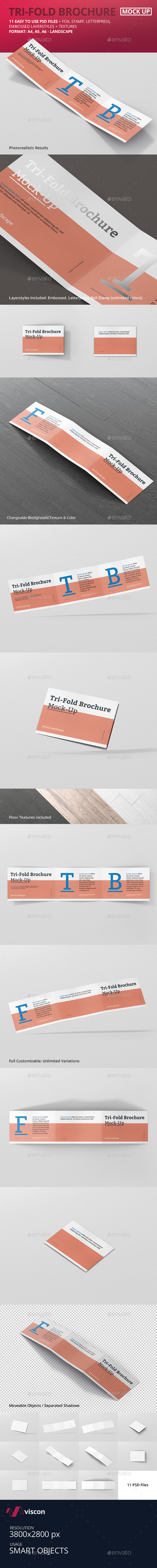 Tri-Fold Brochure Mockup - Din A4 A5 A6 Landscape - Brochures Print