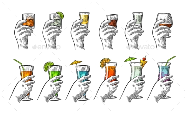 Hand Holding Glass of Alcohol - Food Objects