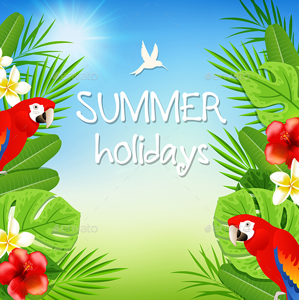 Tropical Background with Parrots - Animals Characters