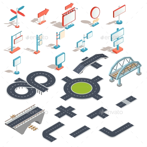 Vector Isometric Icons of Billboards and Advertising - Man-made Objects Objects
