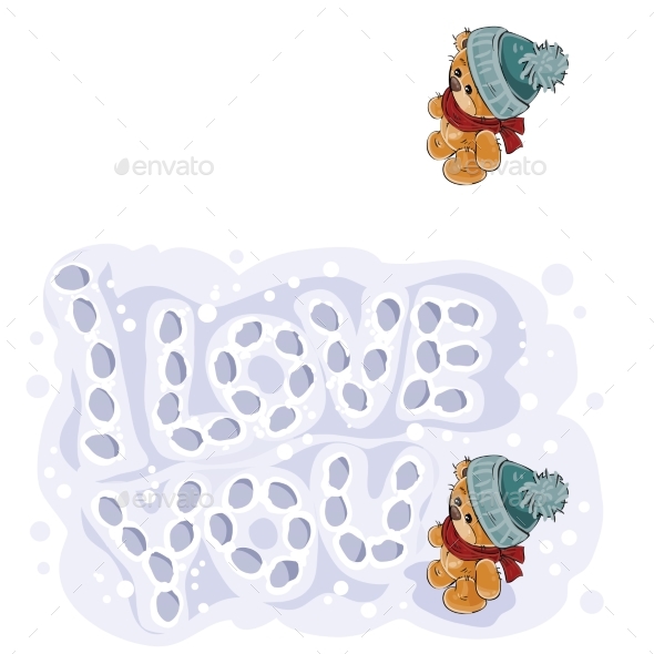Winter Illustration of a Brown Teddy Bear - Animals Characters