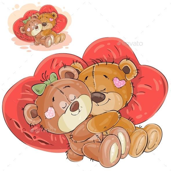 Couple of Brown Teddy Embracing - Animals Characters