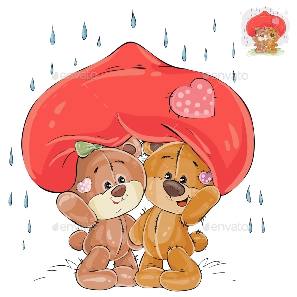 Couple of Enamored Brown Teddy Bears - Animals Characters