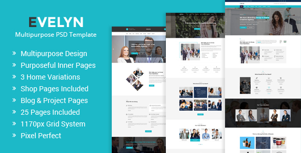 Evelyn | Multipurpose Business and Agency PSD Template - Business Corporate