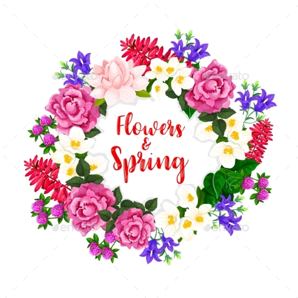 Spring Flowers Wreath of Vector Blooming Bouquets - Flowers & Plants Nature