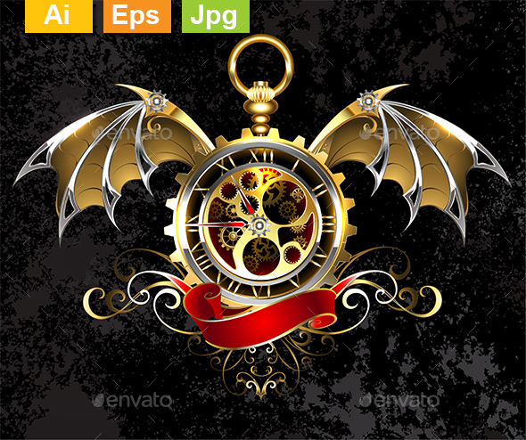 Clock with Dragon Wings - Decorative Symbols Decorative